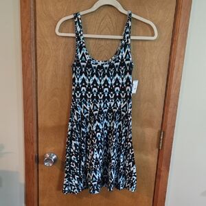 XS Aeropostle Teal Blue And Black Geometric Print Tank Dress
